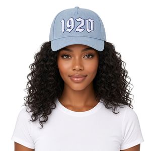 <b>Women</b> Light Blue 1920 Embroidered Logo <b>Baseball</b> Cap Adjustable Snapback Curved Brim Casual Outdoor Sports Fashion Headwear <b>Hat</b> - Product Image 1