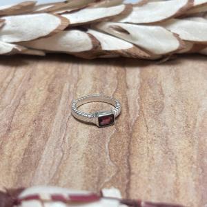 Minimalist <b>Garnet</b> <b>Ring</b> Brass Finger <b>Ring</b> Women <b>Silver</b> Plated Geometric Bands <b>Ring</b> [Wholesale/OEM/ODM] - Product Image 2