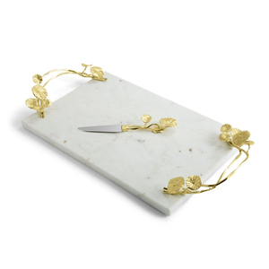 Bandeja de Servir de Mármol Blanco con Diseño de Mariposa y Ginkgo, con Asas de Metal Dorado Hechas a Mano, Plato Decorativo para Servir - Product Image 2