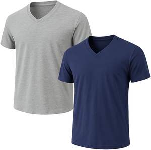 Camiseta de Cuello en V para Hombre, Estampada con Serigrafía, de Poliéster/Algodón, Antiarrugas, Ecológica, Transpirable, Ligera y de Secado Rápido - Product Image 3