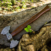 Hache à double tête en acier de Damas, robuste, faite à la main, en acier à motifs, avec une poignée en bois solide, pour le camping