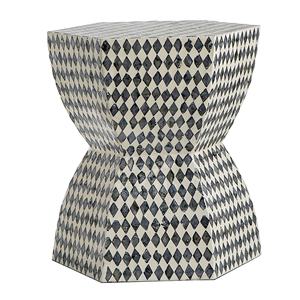 Diamond Checkered Hourglass Accent <b>Stools</b> Mother of Pearl Handcrafted Mosaic Small Side Table For Living Room <b>Bedroom</b> Decor - Product Image 1