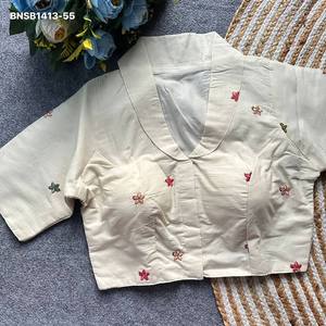 Chemise élégante en coton Khadi avec motif floral-arbre-animal brodé multi-fils, col halter, mode féminine - Product Image 2