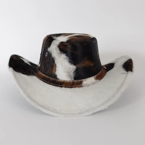 Chapeau de cowboy en fourrure unisexe, motif marron, noir et blanc, décontracté, pour adulte, 56-58 cm, quatre saisons - Product Image 3