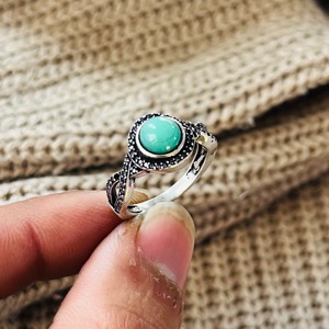 Turquoise <b>Boho</b> <b>ring</b> Brass Finger <b>Ring</b> for Women Ethnic Brass Jewelry Oxidized Silver Finish - Product Image 4