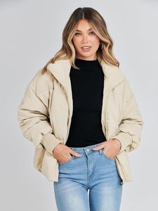 Brown Quilted Puffer <b>Jacket</b> Women Hooded Full <b>Sleeve</b> Zipper Closure Thick Winter Solid Color Casual <b>Short</b> Coat - Product Image 5