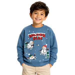 Sweat-shirt personnalisé pour enfants garçons, imprimé Noël, col rond, motif bonhomme de neige, pull décontracté à manches longues en coton et élasthanne polaire pour l'hiver - Product Image 1