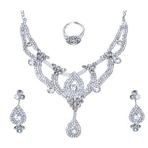 2pcs Platinum Plated Brass Water Drop Necklace & Earring Set with Cubic Zirconia for Women's Wedding <b>Gift</b> Party Bridal S-0113 - Product Image 5