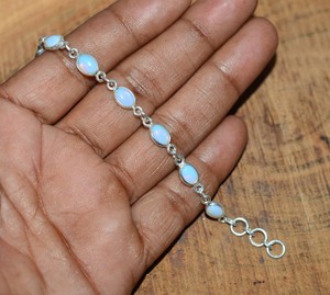 Best Quality Genuine Solid 925 Sterling Silver Bohemian Milky Opalite Gemstone Bracelet Tiny Minimalist Bezel Setting Weddings - Product Image 5