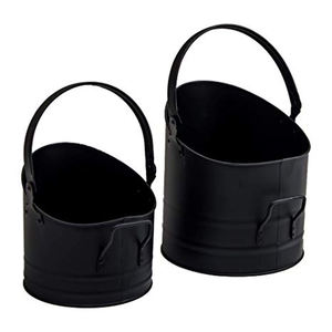 Juego de 2 cubos de carbón de metal con acabado negro, diseño ovalado, cubo para cenizas, cubo de carbón para parrilla, último diseño, gran venta - Product Image 1