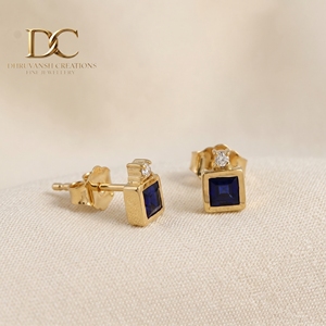 IGI Certified 9K Solid Gold Lab Grown Diamond and Royal <b>Blue</b> <b>Sapphire</b> Stud <b>Earring</b> Women Custom Wholesale Jewelry Manufacturer - Product Image 3
