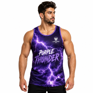 Custom Purple Lightning Print Gym Tank Top for Men 3D Sublimation Bodybuilding <b>Stringer</b> <b>Vest</b> Sleeveless Fitness Sportswear OEM - Product Image 2