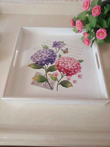 Square White MDF Serving Tray Set Magnolia Floral Platter Handles Kitchen Coffee <b>Table</b> Home Food Drink Organizer Wood Board Base - Product Image 1