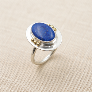 Natural Lapis Lazuli Gemstone <b>Ring</b> 925 Sterling Silver <b>Brass</b> Ball Design Rose Gold Yellow Gold Plated Handmade Jewelry <b>Ring</b> - Product Image 1