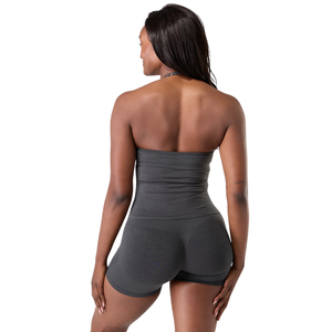 Halter Push Tank Women’s Seamless 2 in 1 Built In Bra Sculpting Activewear Fitness Stretch Tank <b>Top</b> Dark Heather Grey - Product Image 4