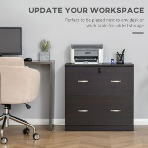 Commode de classement latérale en noyer durable à 2 tiroirs verrouillables, meuble de rangement métallique assemblé pour bureau à domicile - Product Image 4