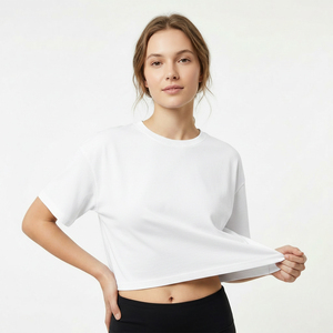 Women Casual Plain Crop <b>Top</b> Loose Fit Cotton T-Shirt Everyday Wear Soft Comfortable Summer Basic Tee - Product Image 1