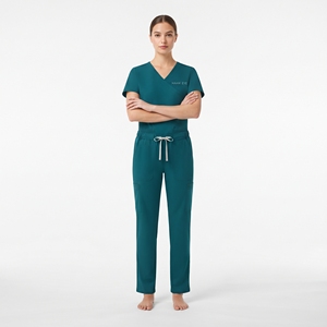 Ensemble de blouses médicales vert-bleu pour femmes avec haut à col en V et pantalon à cordon de serrage, uniforme d'hôpital pour infirmières et médecins - Product Image 3