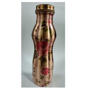 ALTAMASH CRAFT Floral Design Copper Water Bottle 1000ml <b>Portable</b> Travel Drinkware Black White Pattern Lid Included Gift - Product Image 3