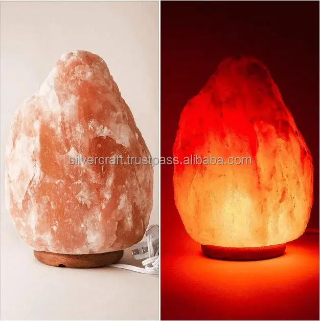 Großhandel Luxus Kristall Holz Basis Tisch lampe Natur öl Kristall Salz Stein Stein Himalaya Salz lampe mit Dimmer