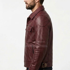 Veste en cuir classique pour homme avec col pointu, fermeture à boutons, poches poitrine et style décontracté contemporain - Product Image 6