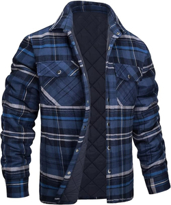 Vente en gros de vestes chemises élégantes pour hommes, chaudes, en flanelle de coton biologique à carreaux, doublées de polaire Sherpa, avec doublure intégrale en polaire Sherpa, OEM - Product Image 1