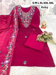 Fournisseur indien de collections de salwar-kameez et dupatta en soie romaine de haute qualité, avec de véritables broderies à la main de Kolkata, prêts à porter. - Product Image 4