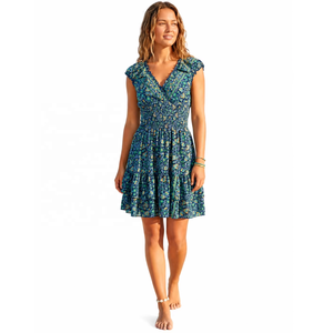 Robe coréenne pour femme, printemps, écologique, coupe trapèze, longueur genou, en soie, col en V, sans manches, ourlet à volants, imprimé floral, sexy, mignonne, douce, style Y2K - Product Image 1
