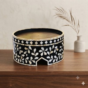 Support à gâteau rond en acrylique écologique avec incrustation de nacre noire, plateau à dessert, lavage à la main uniquement, présentation de table pour mariage et fête - Product Image 2