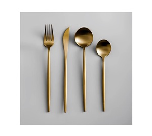 Juego de Cubiertos de Lujo en Oro y Plata - Estilo Nórdico, 4 Piezas, Incluye Cuchillo, Tenedor y Cucharas Circulares, Acabado en Oro Satinado - Product Image 3