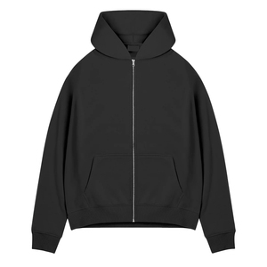 Sudadera con capucha antiarrugas para hombre, color negro, con cremallera, corte ajustado y bolsillos laterales, fabricada en Pakistán. - Product Image 1