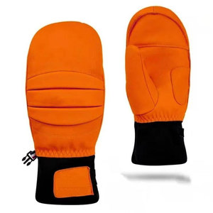 Mitaines thermiques orange avec revers noir pour les sports d'hiver en plein air, gants chauds en polyester doublés de fausse fourrure - Product Image 3