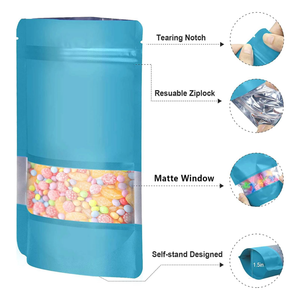 Pochette à fermeture éclair verticale mate violette avec fenêtre, thermoscellable, en plastique alimentaire pour grains de café et thé - Product Image 4