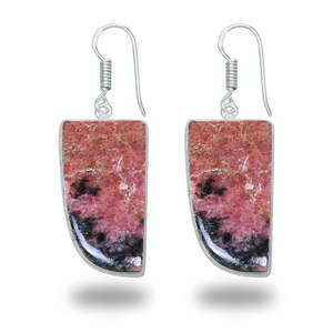 Elegantes Pendientes Clásicos Plateados en Forma de Luna con Rodonita Natural, Aros para Compromiso, Boda, Fiesta, Regalo para Mujer, Joyería - Product Image 3