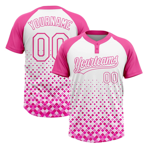 Maillot de baseball rose personnalisé unisexe à manches courtes, col rond, 2 boutons sur le devant, imprimé diamant, uniforme d'équipe, 100% polyester - Product Image 5