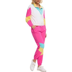 ชุดเซ็ทลำลองสีสันตัดกันแบบรักษ์โลก ชุดวอร์มขายาวแบบ unisex กางเกงจ็อกเกอร์เอวผูกเชือก เสื้อแจ็คเก็ตแขนยาวมีซิป สีชมพู ชุดกีฬา - Product Image 3
