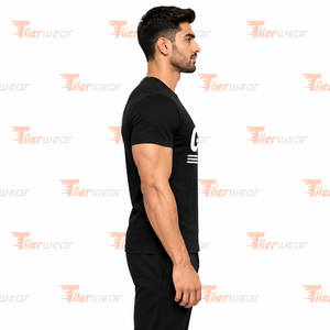 Tiierwear Camiseta negra de manga corta para hombre con estampado Never Give Up, informal, con cuello redondo, ajustada, de algodón, transpirable - Product Image 3