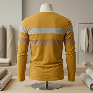 Mens Multi Color Striped Henley Shirts Long Sleeve Crew Neck Button Tee Comfortable Cotton Patchwork Yellow Urban Pullover Tops - Product Image 6