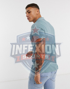 Polo de Manga Corta Azul Sólido para Hombre con Bolsillo en el Pecho, Informal, de Algodón Oxford, Corte Regular, Transpirable, Estilo Tejido - Product Image 2