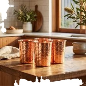 Modern Office Copper Glass Tumbler Stylish Ayurvedic Drinking Water Cup Metal <b>Drinkware</b> Export Supplier - Product Image 1
