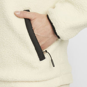 Men's Cream Fleece Pullover 1/4 Zip Sweater With Black Contrast Pocket Autumn Wear - Product Image 3