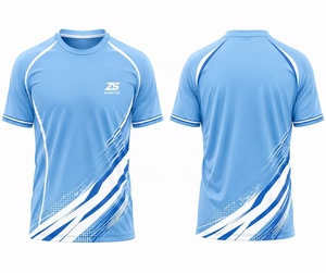 ZS SPORTS T-shirt décontracté pour homme, bleu clair, imprimé géométrique par sublimation, manches courtes, séchage rapide, écologique, 300g, coupe régulière, col rond - Product Image 1