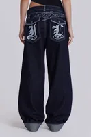 Jean en denim décontracté taille haute ample à jambe large imprimé léopard respirant et écologique style Y2K pour femme avec broderie logo personnalisée