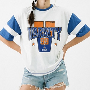 Oversized Varsity Print Cotton Luxury T-Shirt Women Short Sleeve Crew Neck <b>Plus</b> <b>Size</b> Logo Front Regular Fit Sexy Tee - Product Image 4