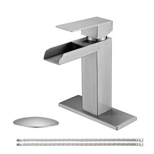 Rubinetto da Bagno Monocomando a Cascata in Nichel Spazzolato, 1-3 Fori, con Piastra di Fissaggio per Lavabo - Product Image 1