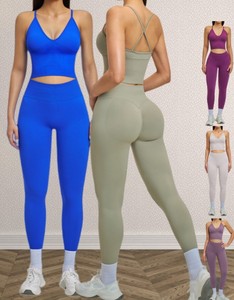 Conjunto Deportivo de Yoga para Mujer, Sin Costuras, de Alta Elasticidad, Color Sólido, para Otoño, Ajustado, para Gimnasio, Fitness, Running, Diseño Deportivo - Product Image 1