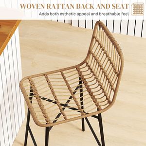 "Modern 26" Metal Bar <b>Stools</b> Set of 2 for Home Bar Brown Rattan Bar Chairs <b>with</b> <b>Back</b> for Kitchen Island" - Product Image 4