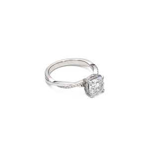 10K 14K 18K Solid Gold Cushion & Round Lab Diamond <b>925</b> Sterling <b>Silver</b> Engagement <b>Ring</b> Twist Band Hidden Halo Half Eternity <b>Ring</b> - Product Image 2