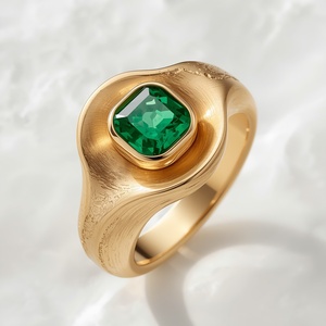 18K Solid <b>Gold</b> Organic Emerald <b>Ring</b> for Women Natural Emerald Statement <b>Ring</b> Luxury Fine Jewelry Custom OEM Manufacturer - Product Image 2