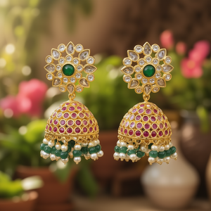 Kemp Floral Style Fine Dangle Jhumki Earrings - Product Image 3